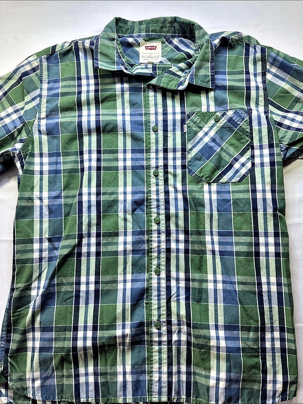 Levi's Plaid Short Sleeve Woven Shirt Green & Blue Size Large